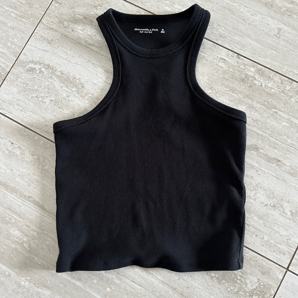Black Abercrombie & Fitch racer back tank. Slightly cropped length.
